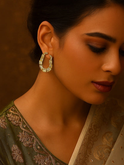 Fresh Water Pearl Geometric Shape AD Earrings