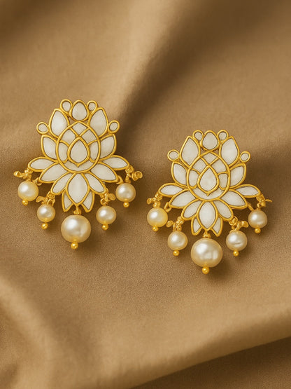 Fresh Water Pearl Lotus Flower AD Earrings