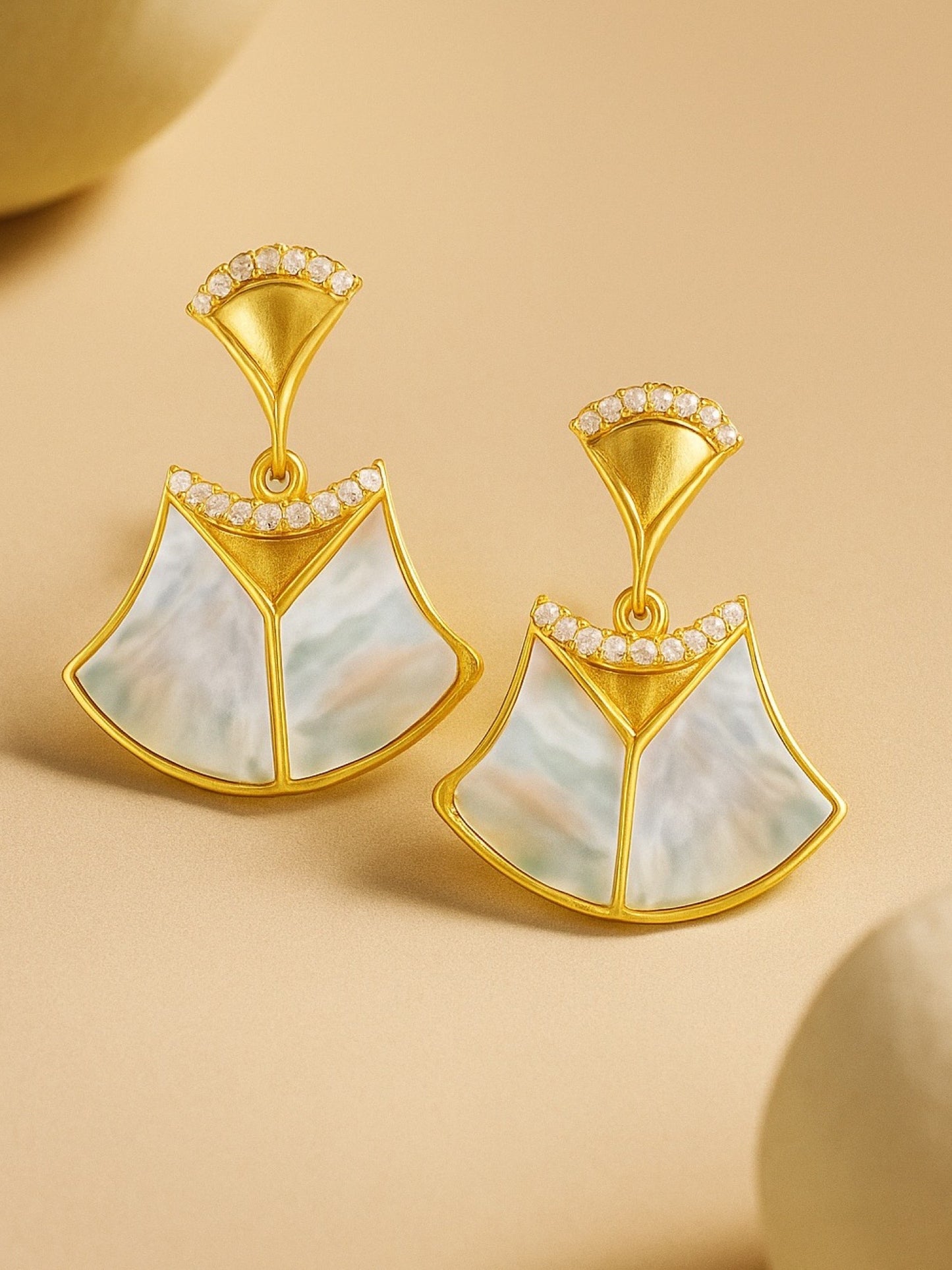 Fresh Water Pearl Geometric Shape AD Earrings