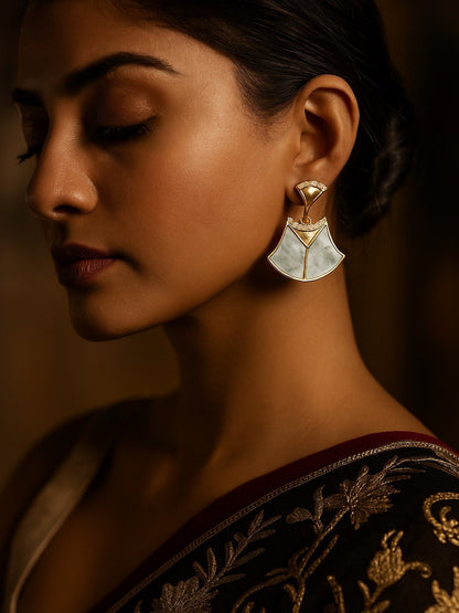 Fresh Water Pearl Geometric Shape AD Earrings