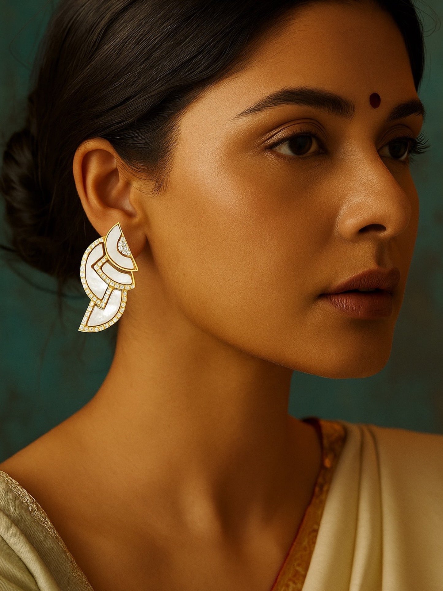 Fresh Water Pearl Embellished Design AD Earrings