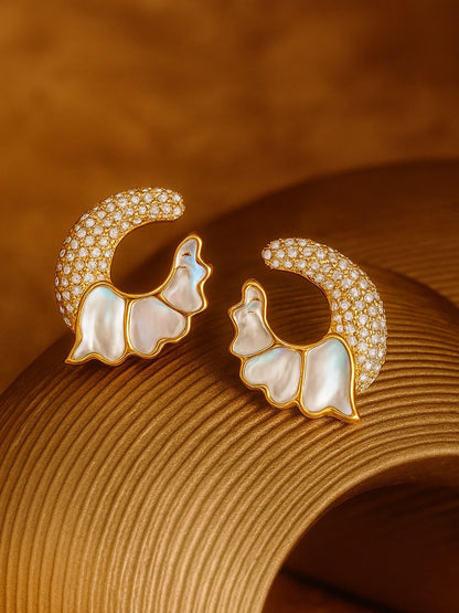 Fresh Water Pearl Swan Feather Design AD Earrings