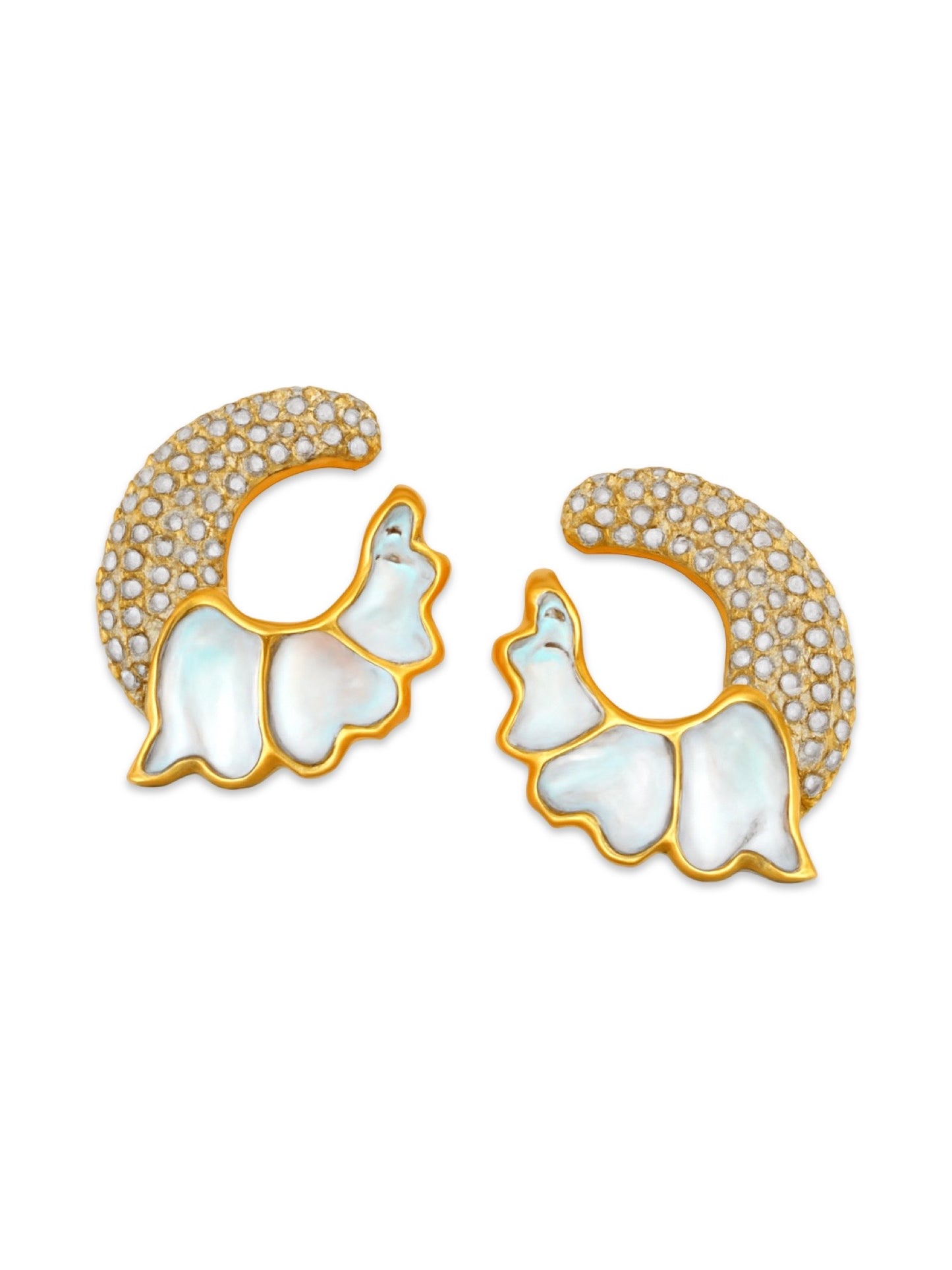 Fresh Water Pearl Swan Feather Design AD Earrings