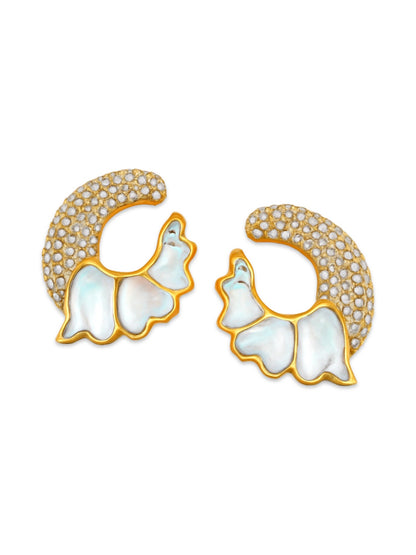 Fresh Water Pearl Swan Feather Design AD Earrings