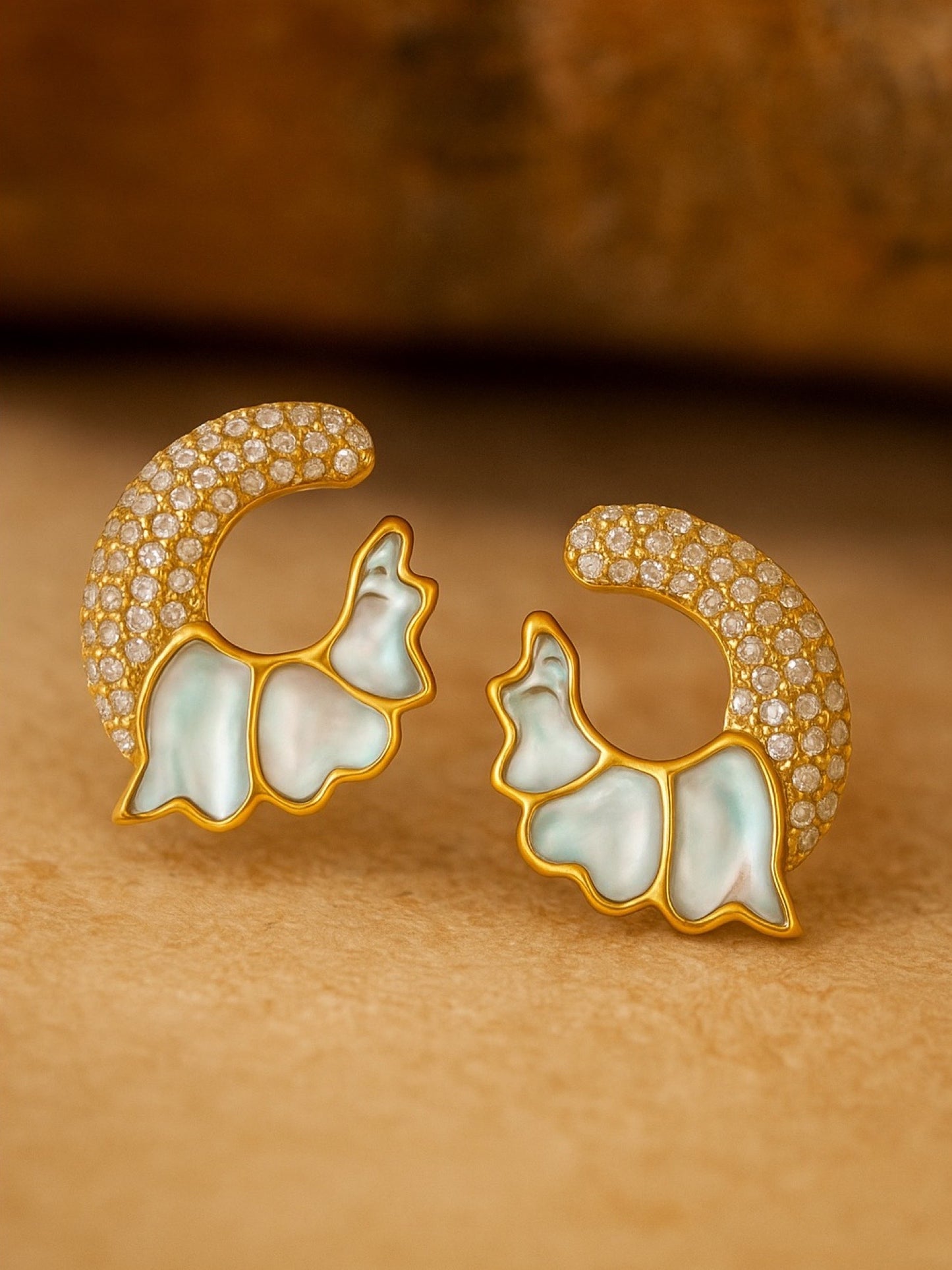 Fresh Water Pearl Swan Feather Design AD Earrings