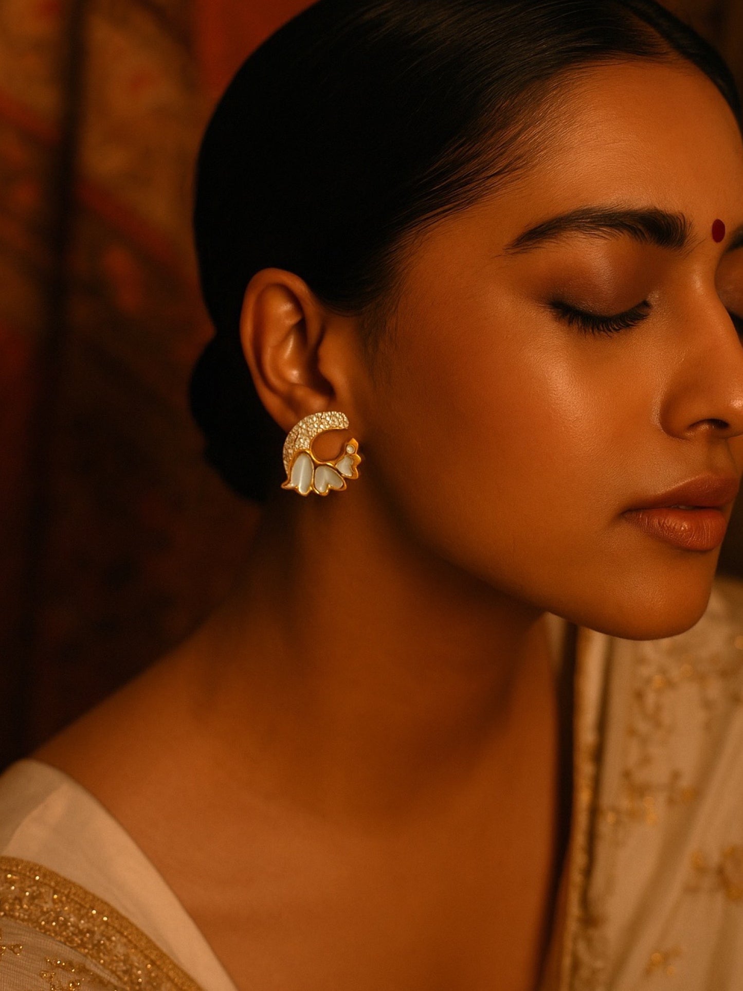 Fresh Water Pearl Swan Feather Design AD Earrings