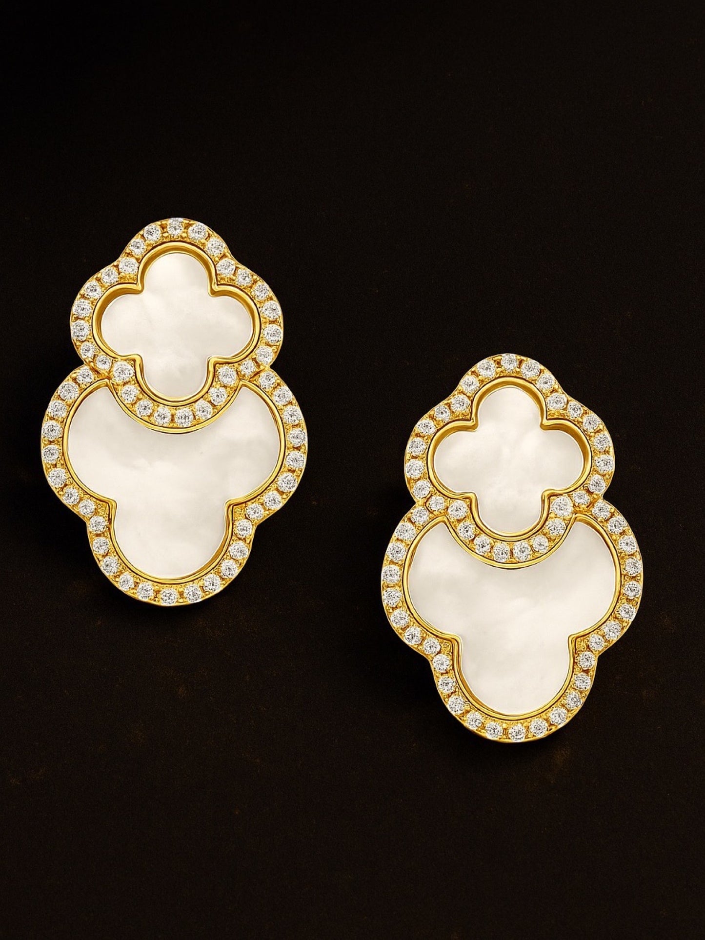 Fresh Water Pearl Four Leaf Clover Design AD Earrings