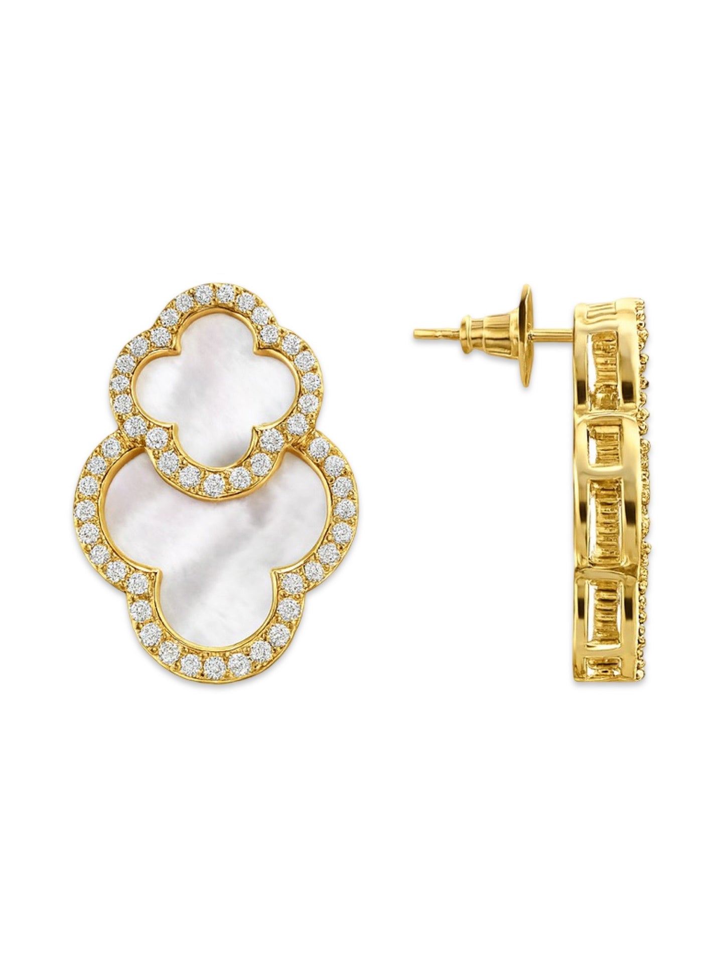 Fresh Water Pearl Four Leaf Clover Design AD Earrings