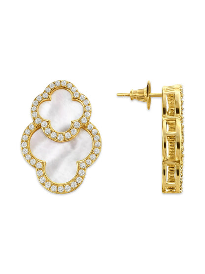 Fresh Water Pearl Four Leaf Clover Design AD Earrings