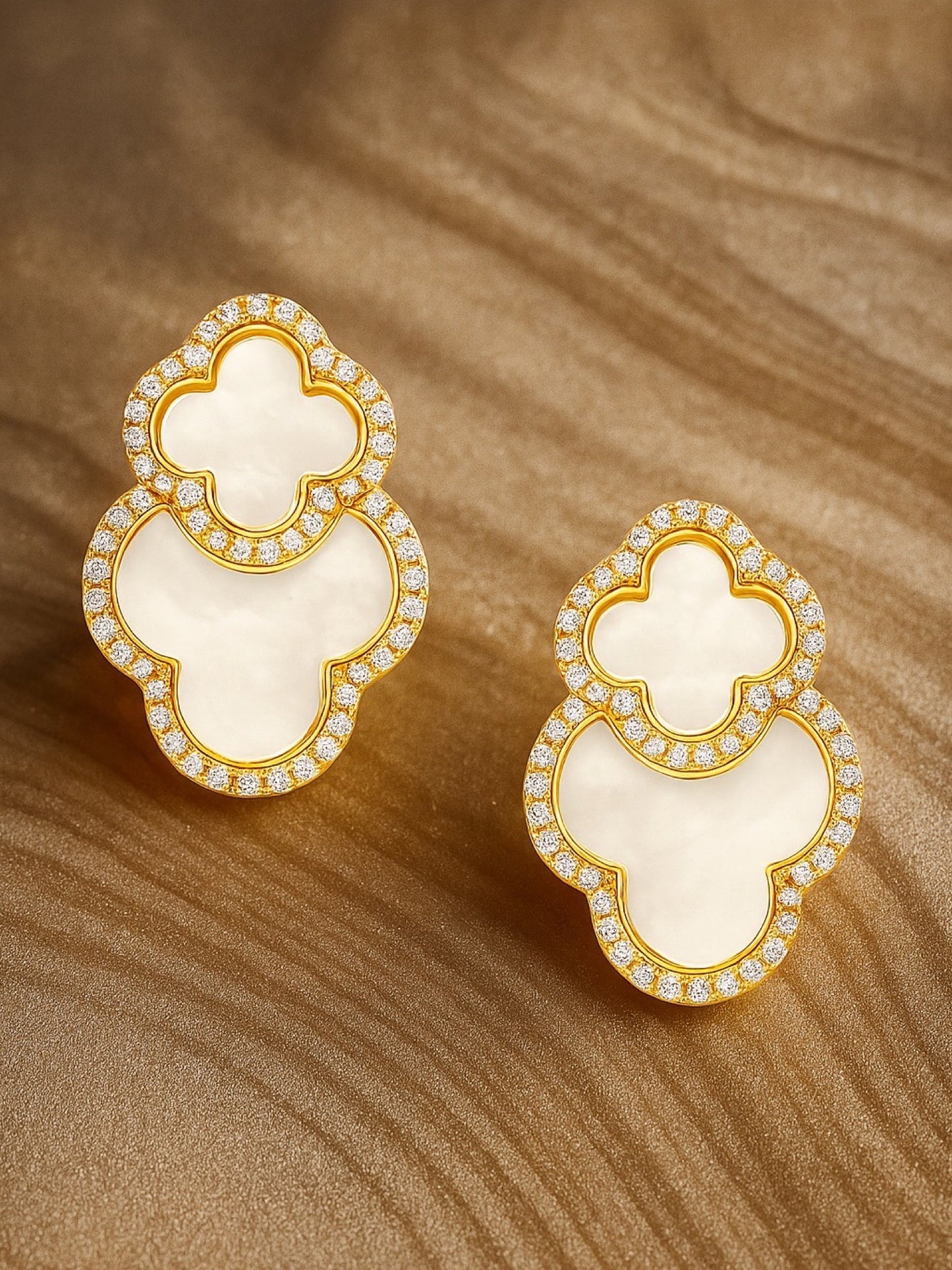 Fresh Water Pearl Four Leaf Clover Design AD Earrings