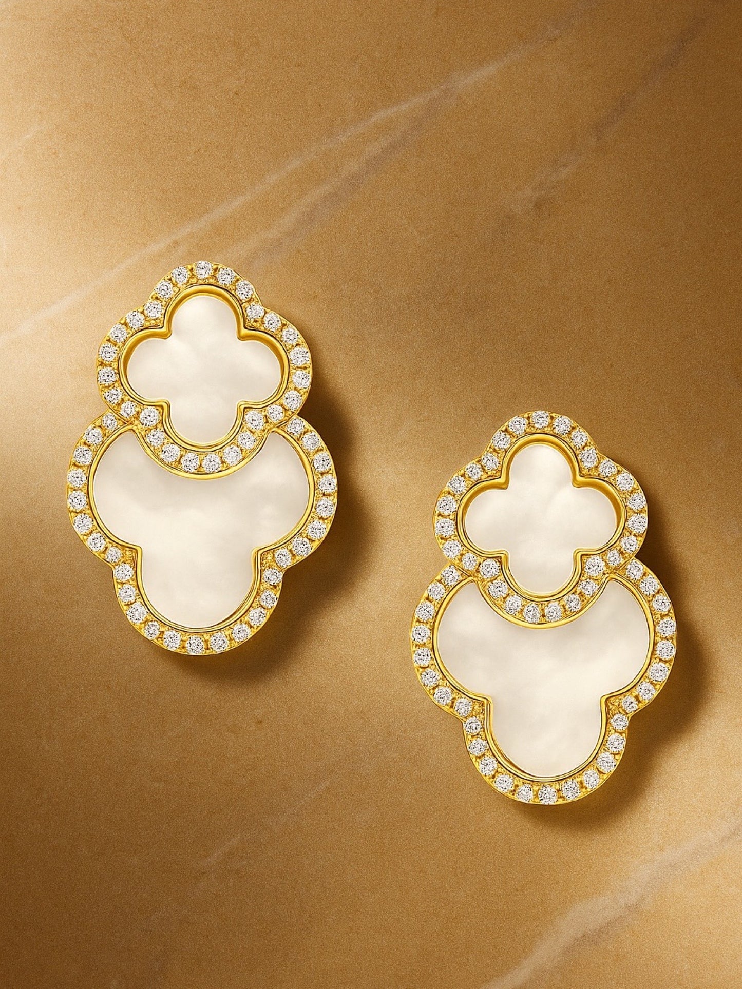 Fresh Water Pearl Four Leaf Clover Design AD Earrings