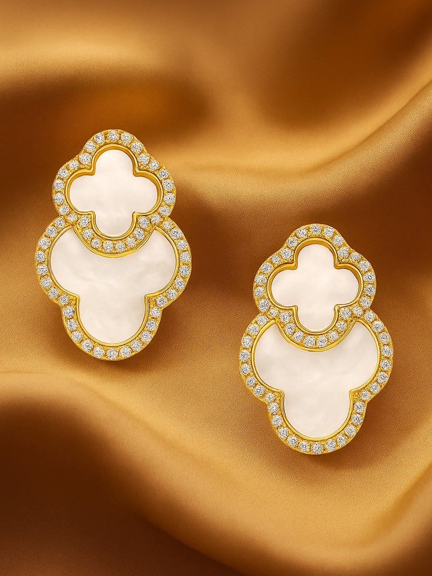 Fresh Water Pearl Four Leaf Clover Design AD Earrings