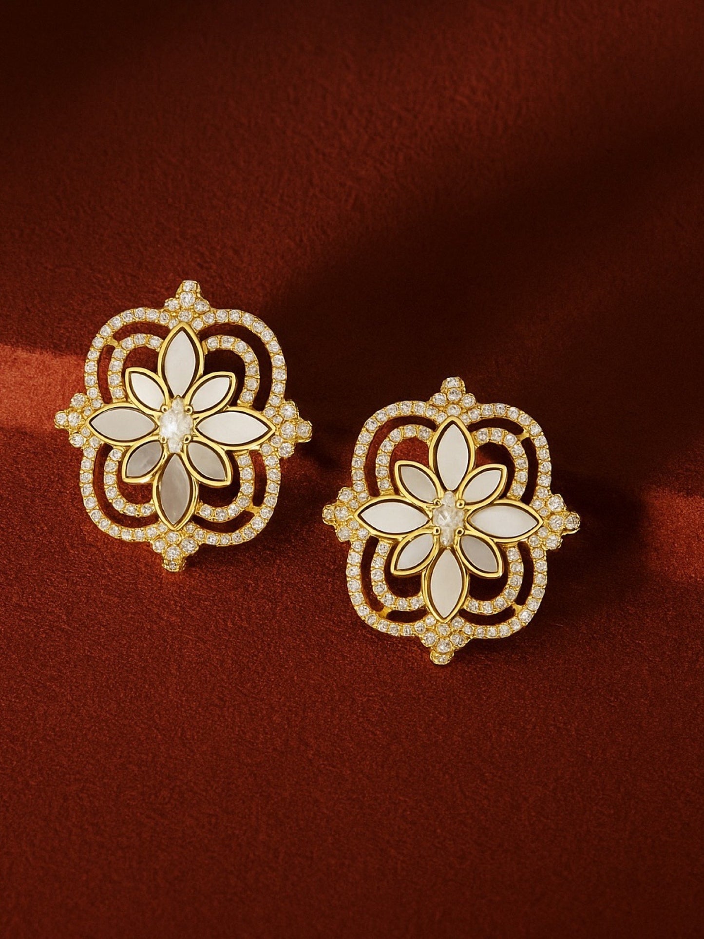 Fresh Water Pearl Flower Design AD Earrings