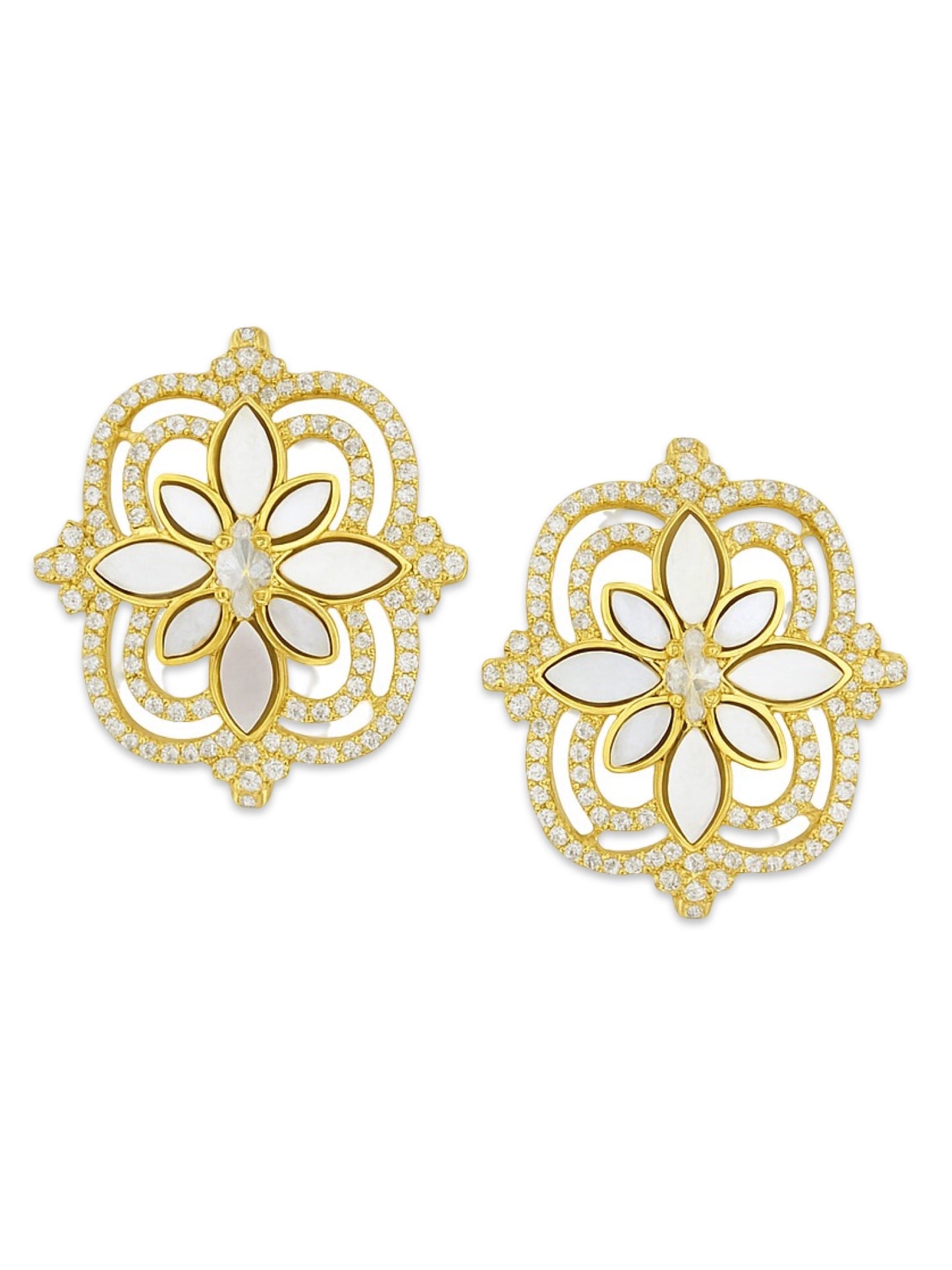 Fresh Water Pearl Flower Design AD Earrings