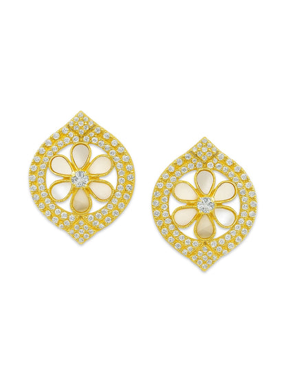Fresh Water Pearl Flower Oval Shape Design AD Earrings