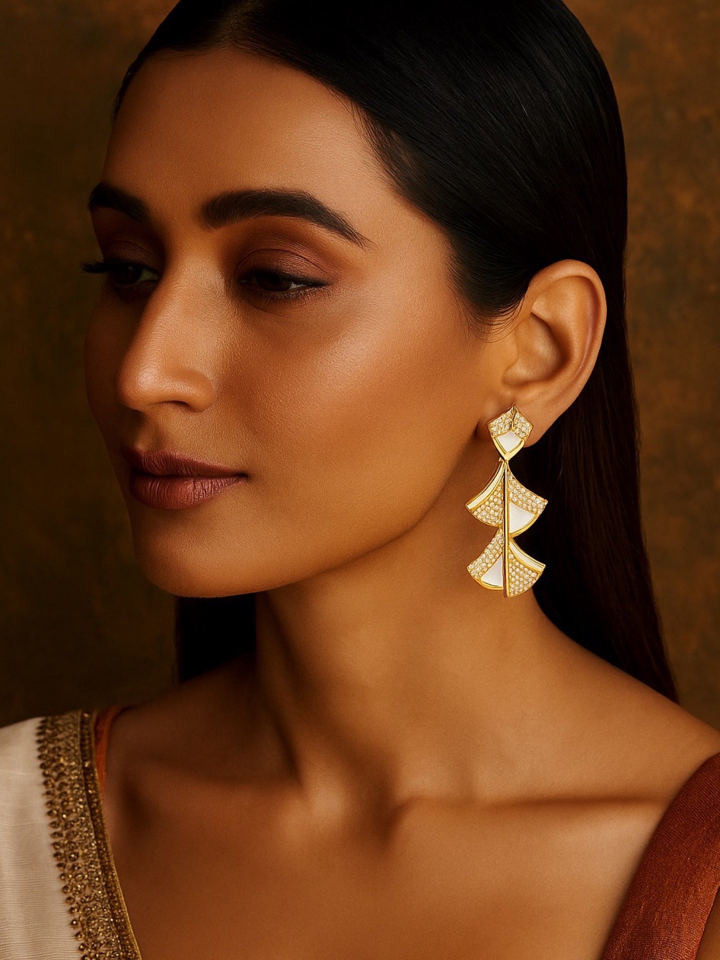 Fresh Water Pearl Geometric Shapes Design AD Earrings