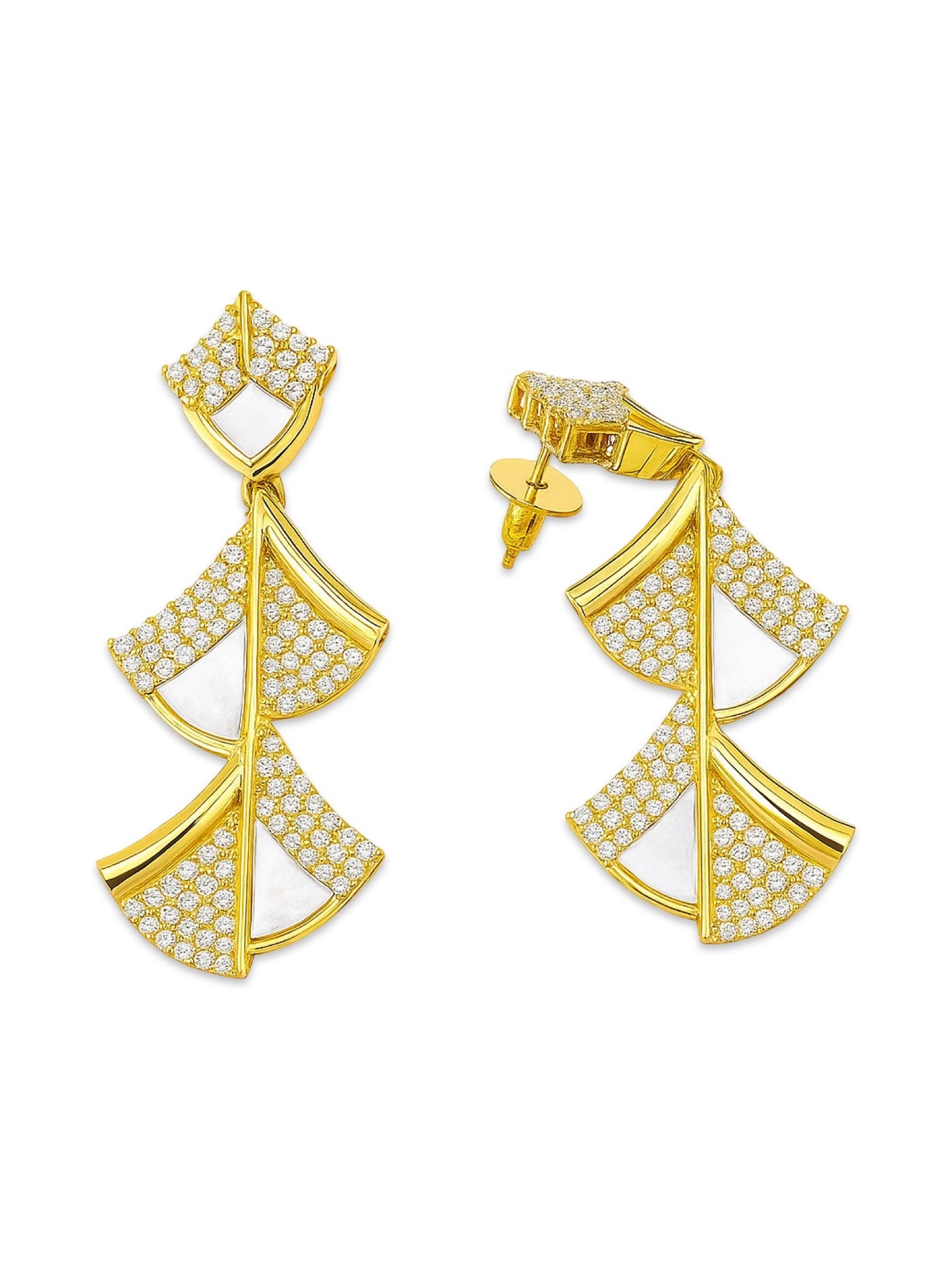 Fresh Water Pearl Geometric Shapes Design AD Earrings