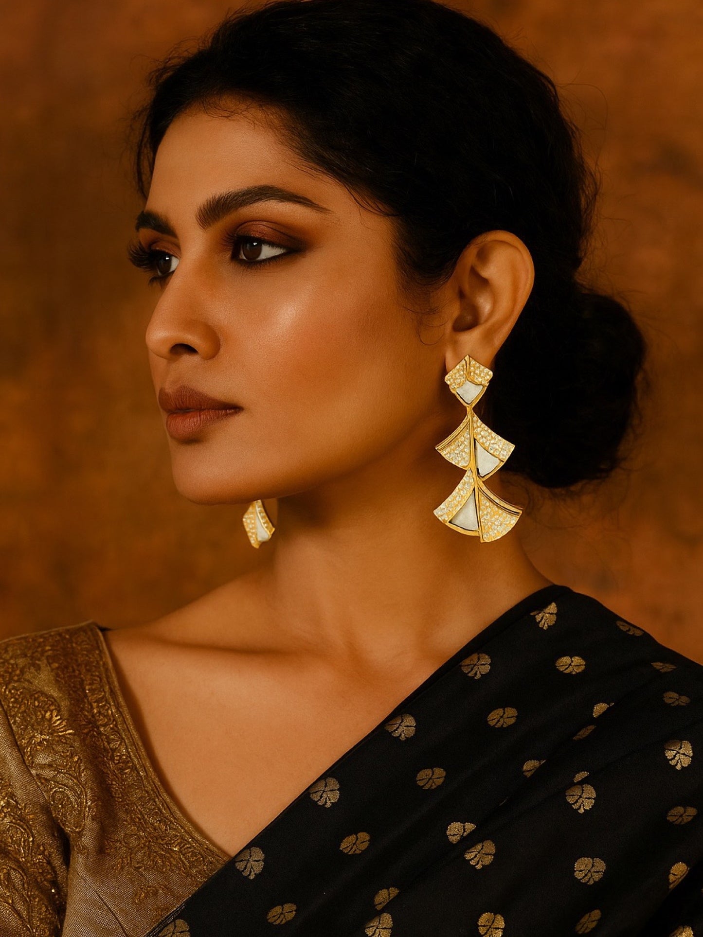 Fresh Water Pearl Geometric Shapes Design AD Earrings