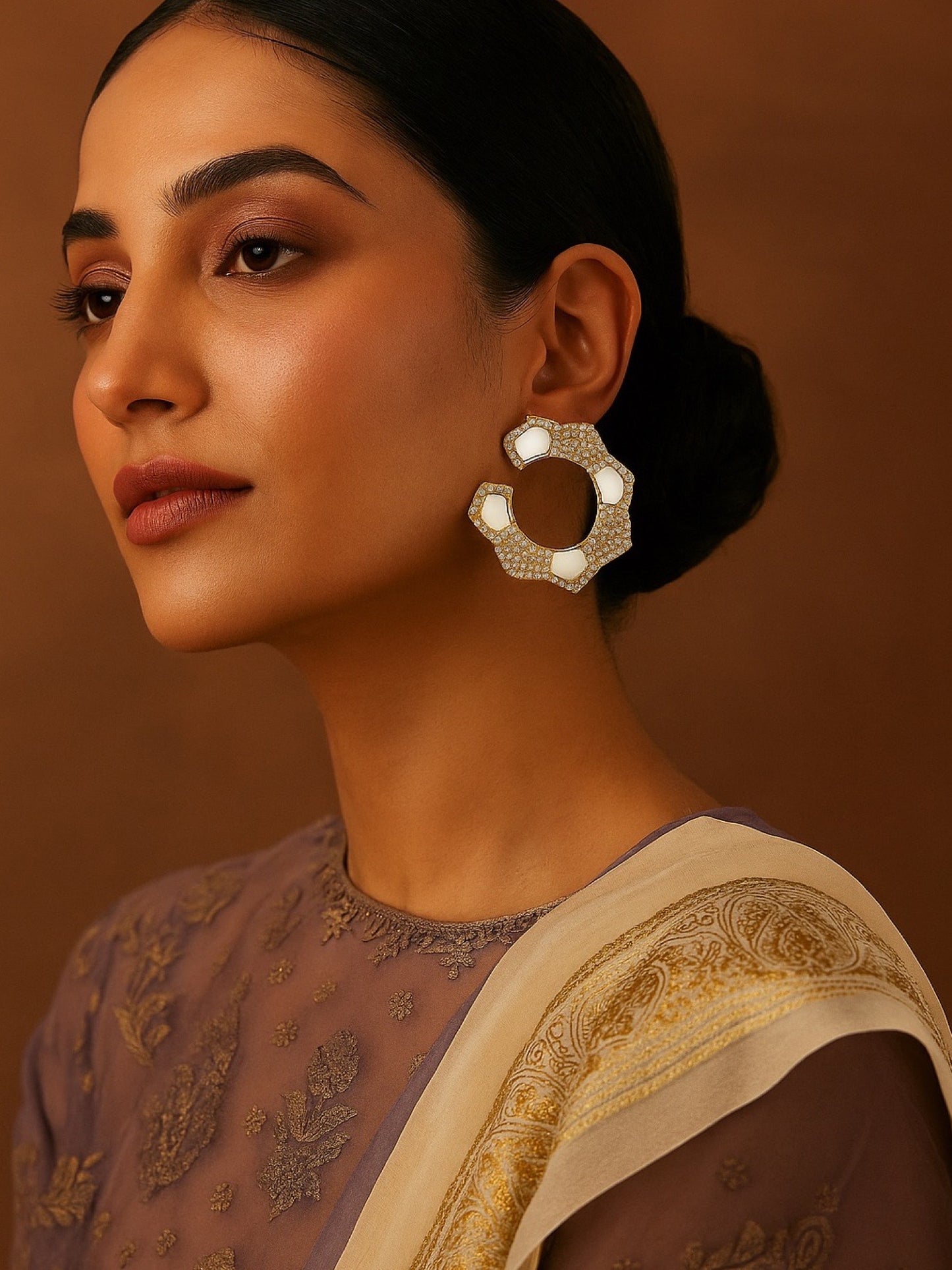 Fresh Water Pearl Geometric Shape Design AD Earrings