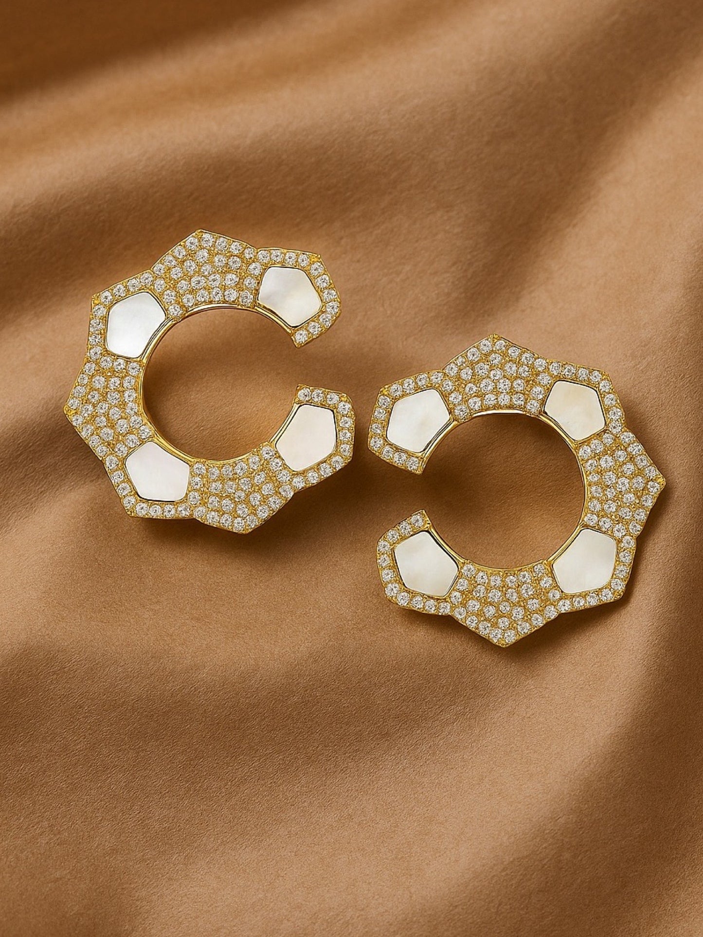 Fresh Water Pearl Geometric Shape Design AD Earrings
