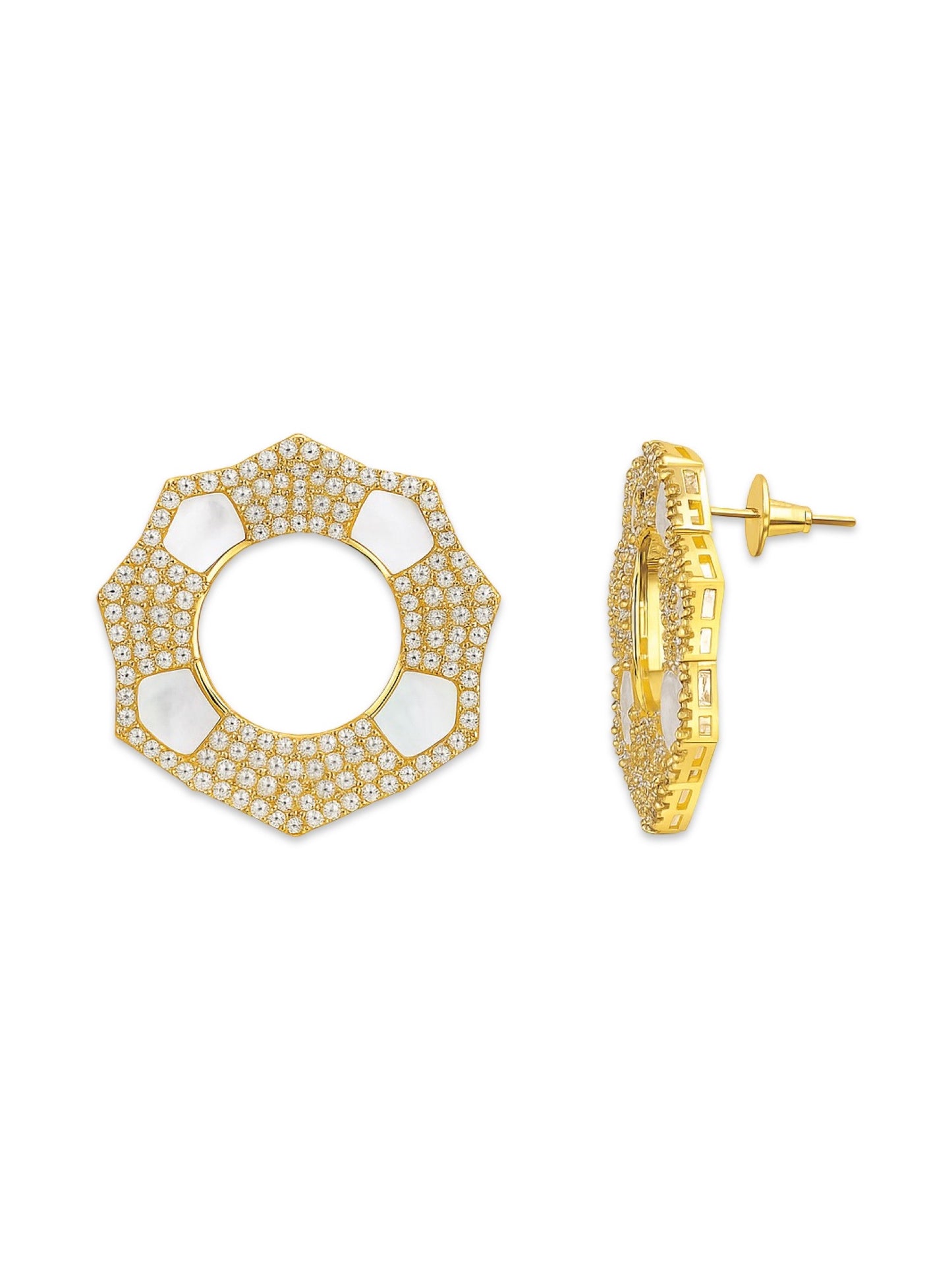 Fresh Water Pearl Geometric Shape Design AD Earrings