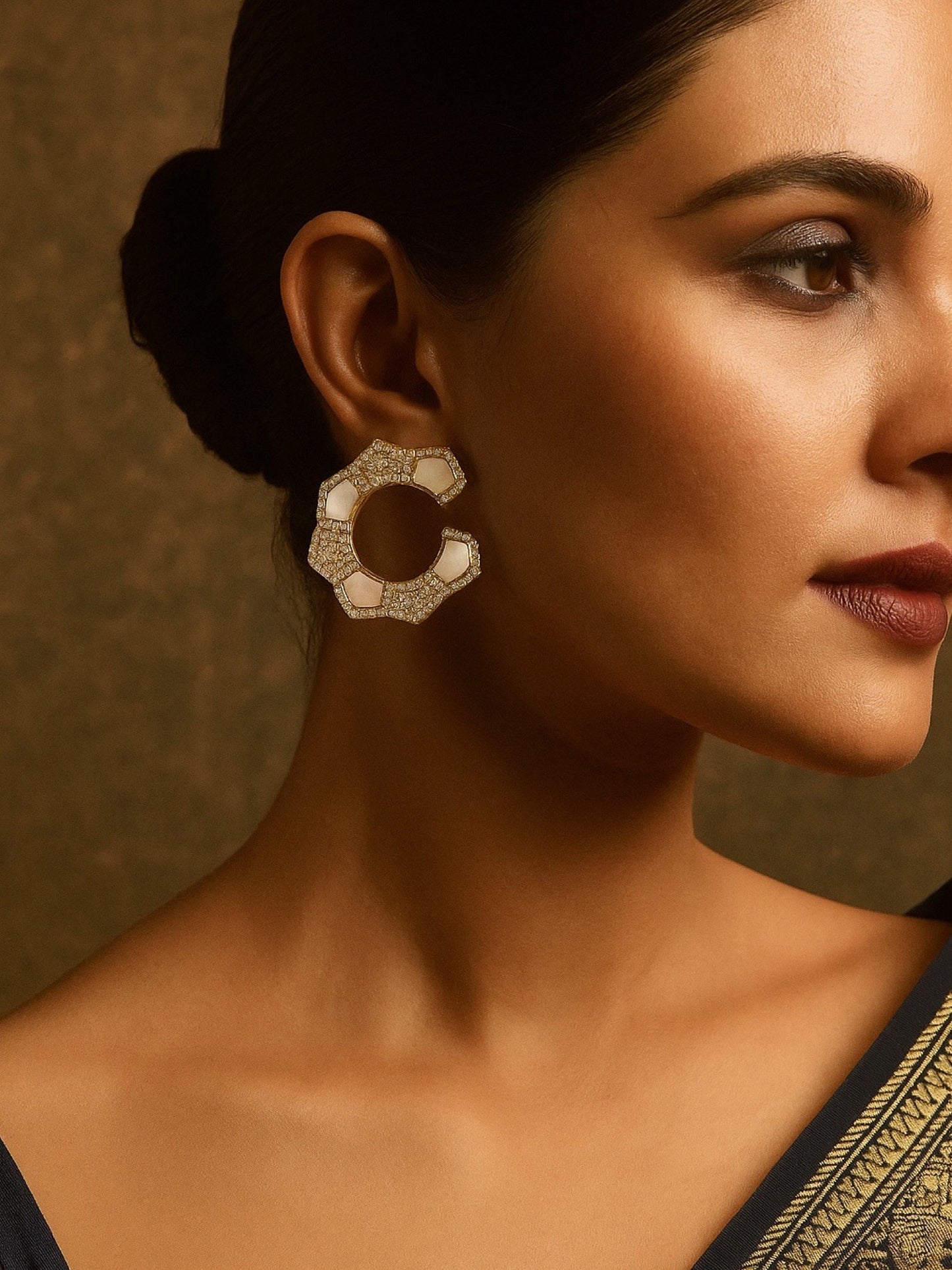 Fresh Water Pearl Geometric Shape Design AD Earrings