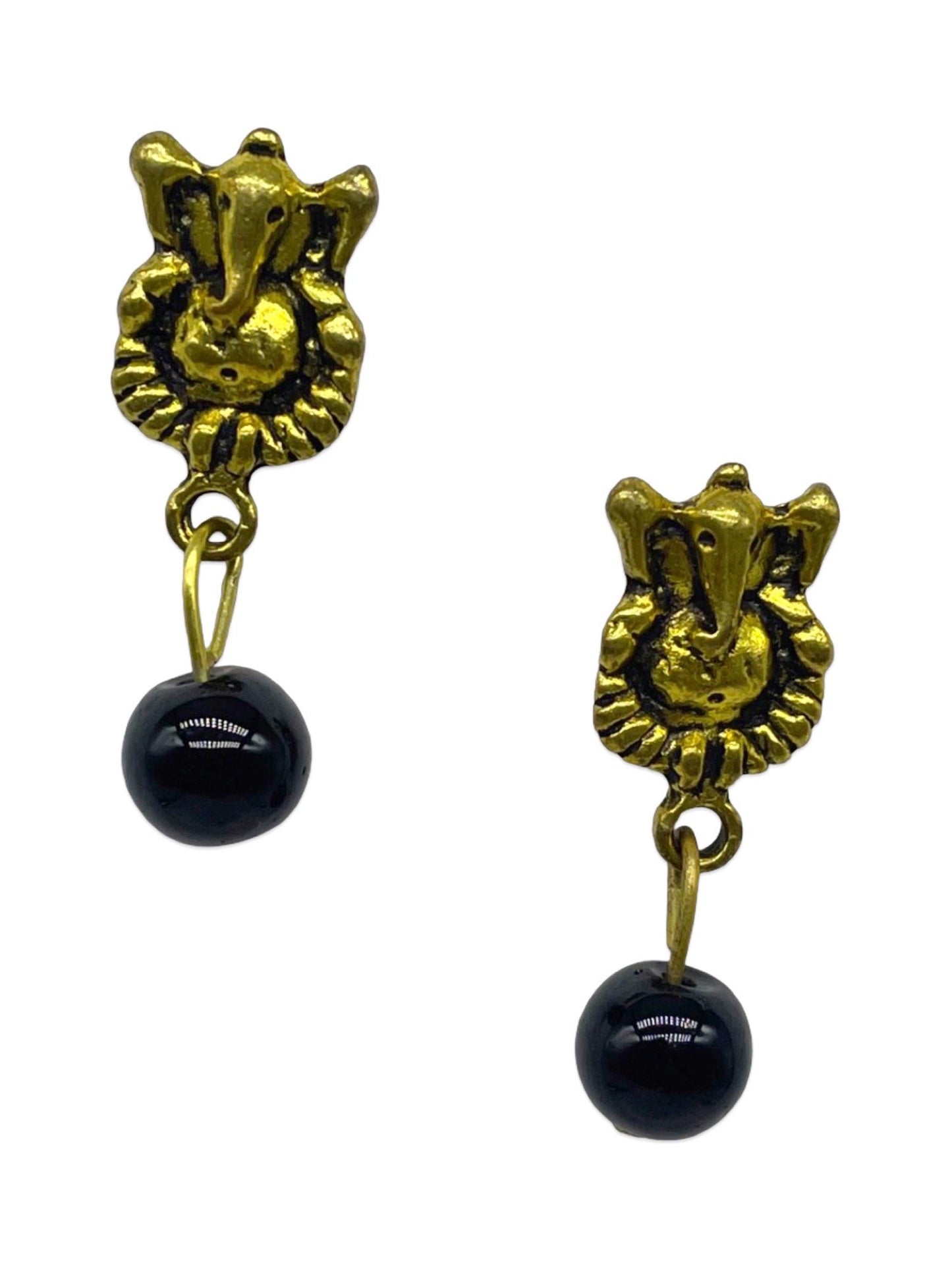 Stud Drop Earrings Ganesha With Black Stone Design