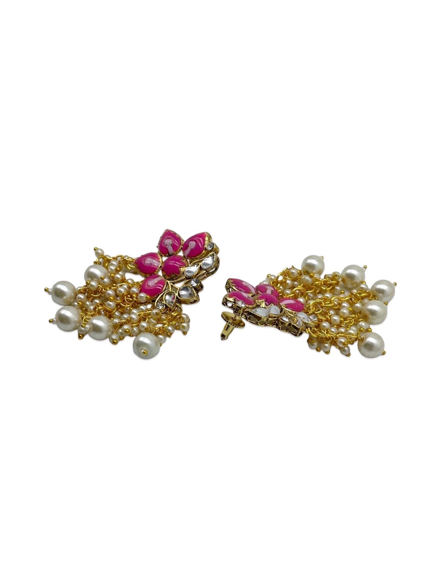 Stud Earrings Pink Flower With Pearl Design