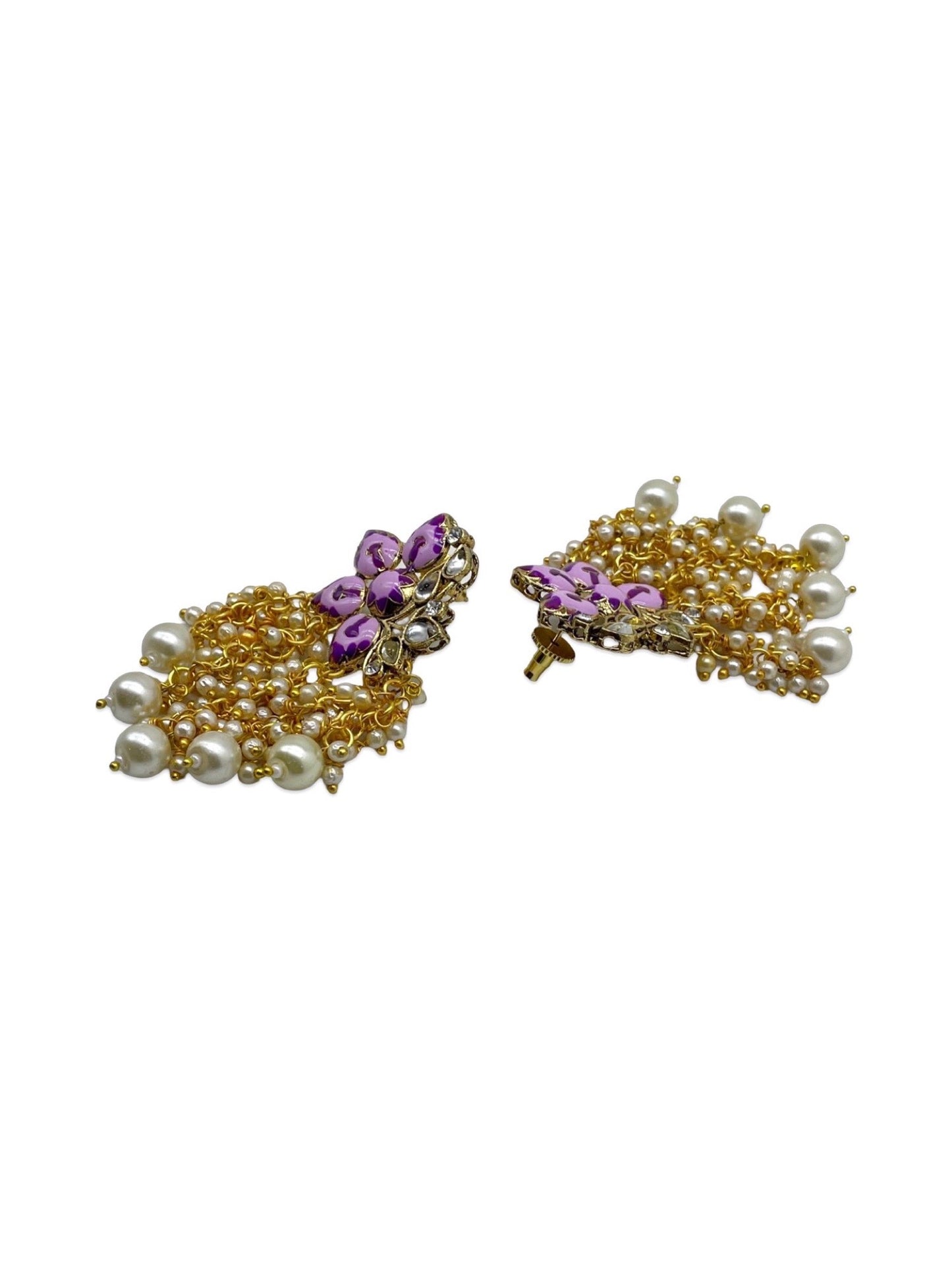 Stud Earrings Purple Flower With Pearl Design