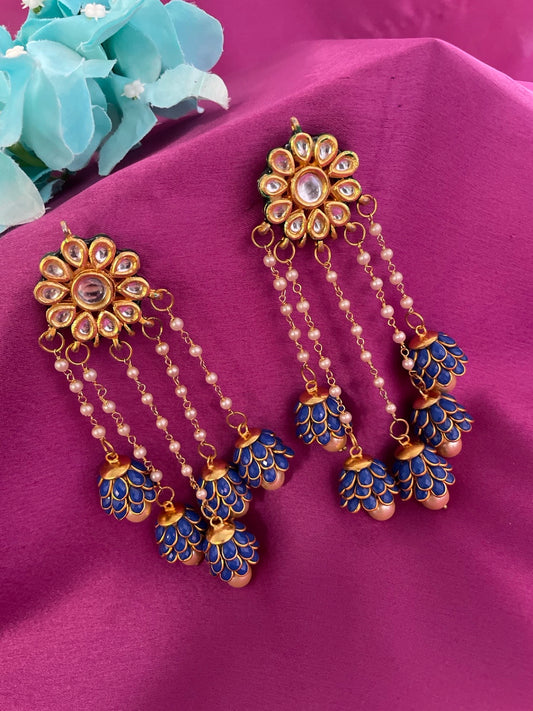 Jhumka Earrings Kundan Flower With Pearl Design