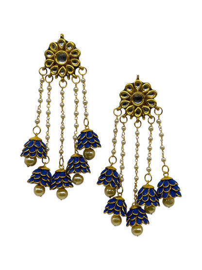 Jhumka Earrings Kundan Flower With Pearl Design