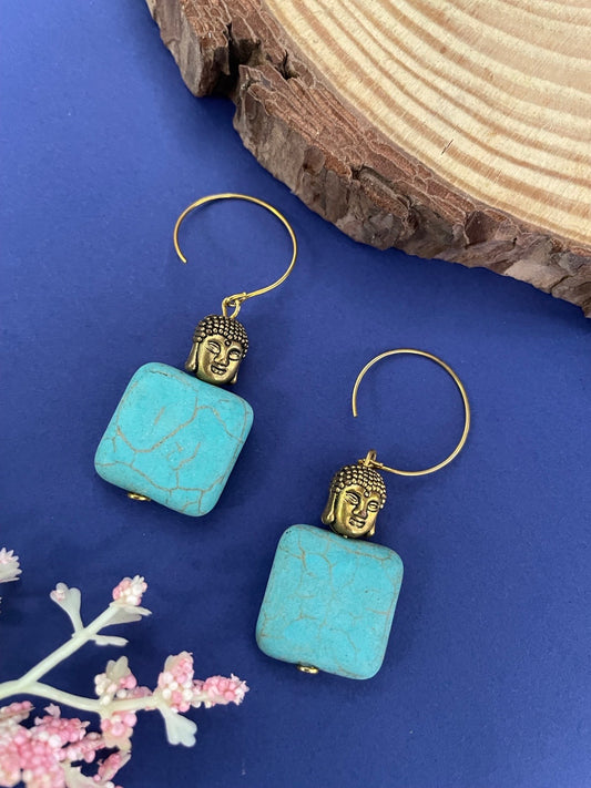 Dangler Earrings Buddha With Blue Turquoise Stone Design