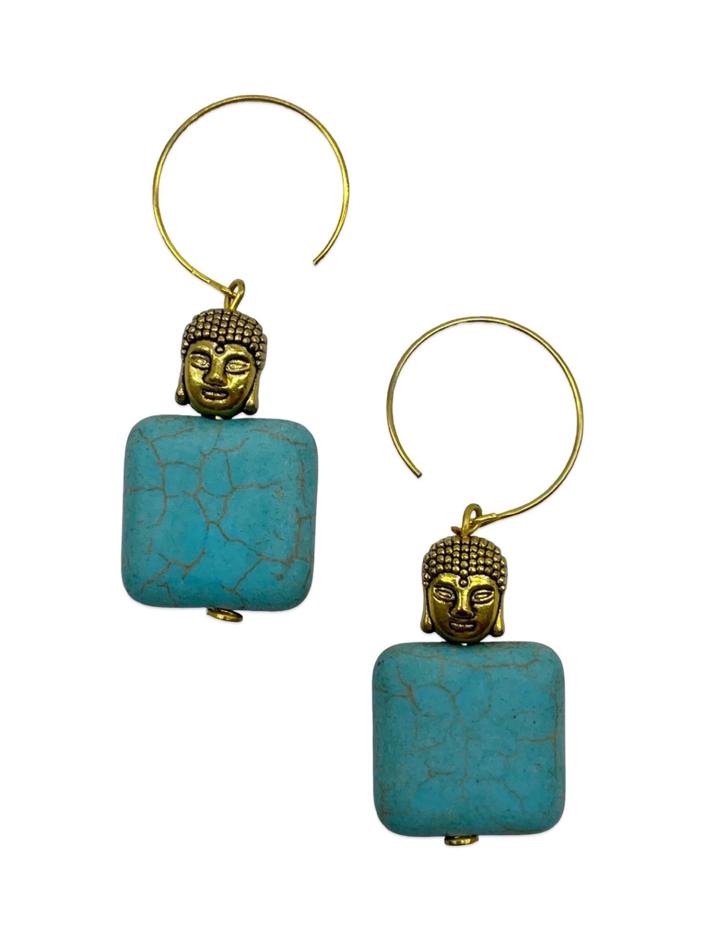 Dangler Earrings Buddha With Blue Turquoise Stone Design