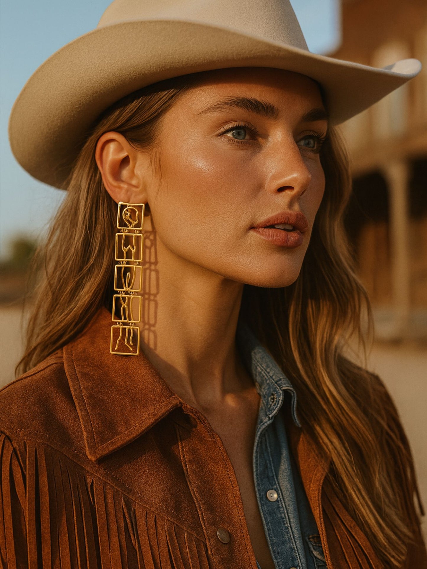 Abstract Gold Western Statement Earrings for Women