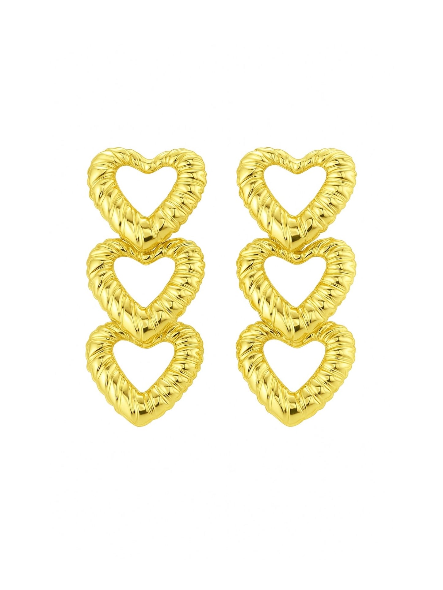 Triple Heart Gold Western Statement Earrings Women