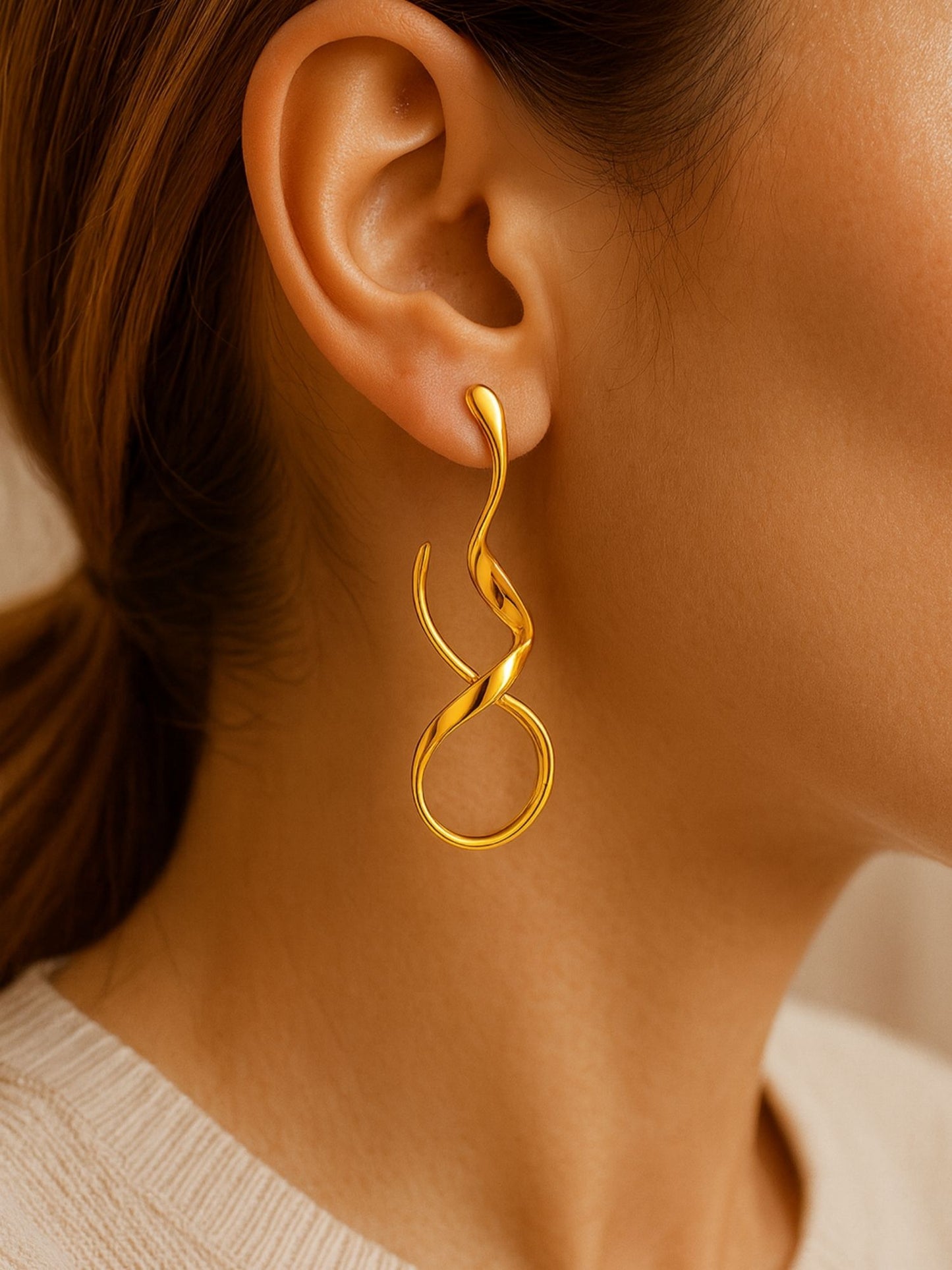 Gold Plated Abstract Twist Drop Earrings for Women