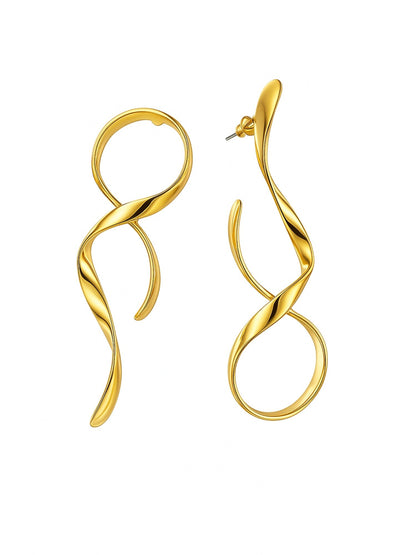 Gold Plated Abstract Twist Drop Earrings for Women