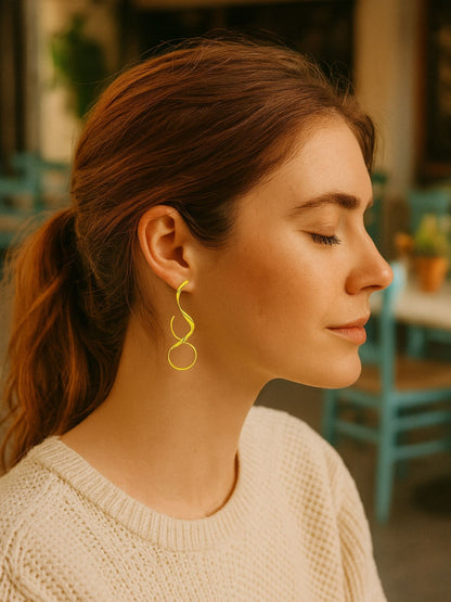 Gold Plated Abstract Twist Drop Earrings for Women