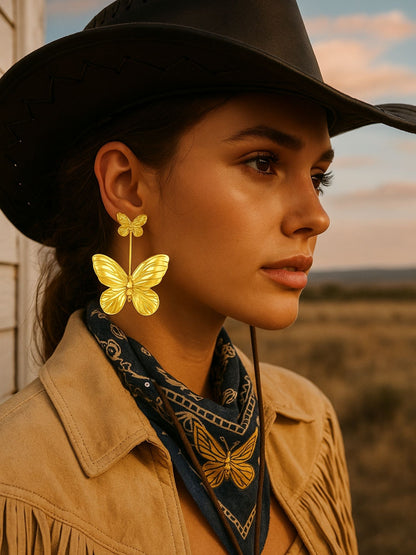 Gold Plated Butterfly Long Statement Earrings for Women