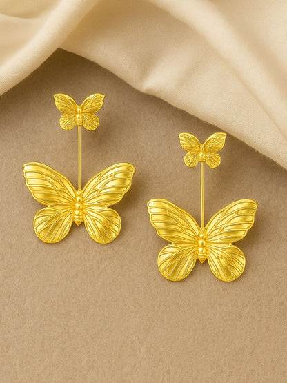 Gold Plated Butterfly Long Statement Earrings for Women