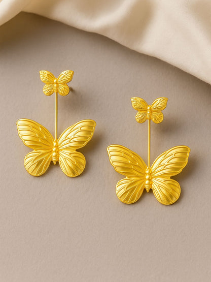 Gold Plated Butterfly Long Statement Earrings for Women