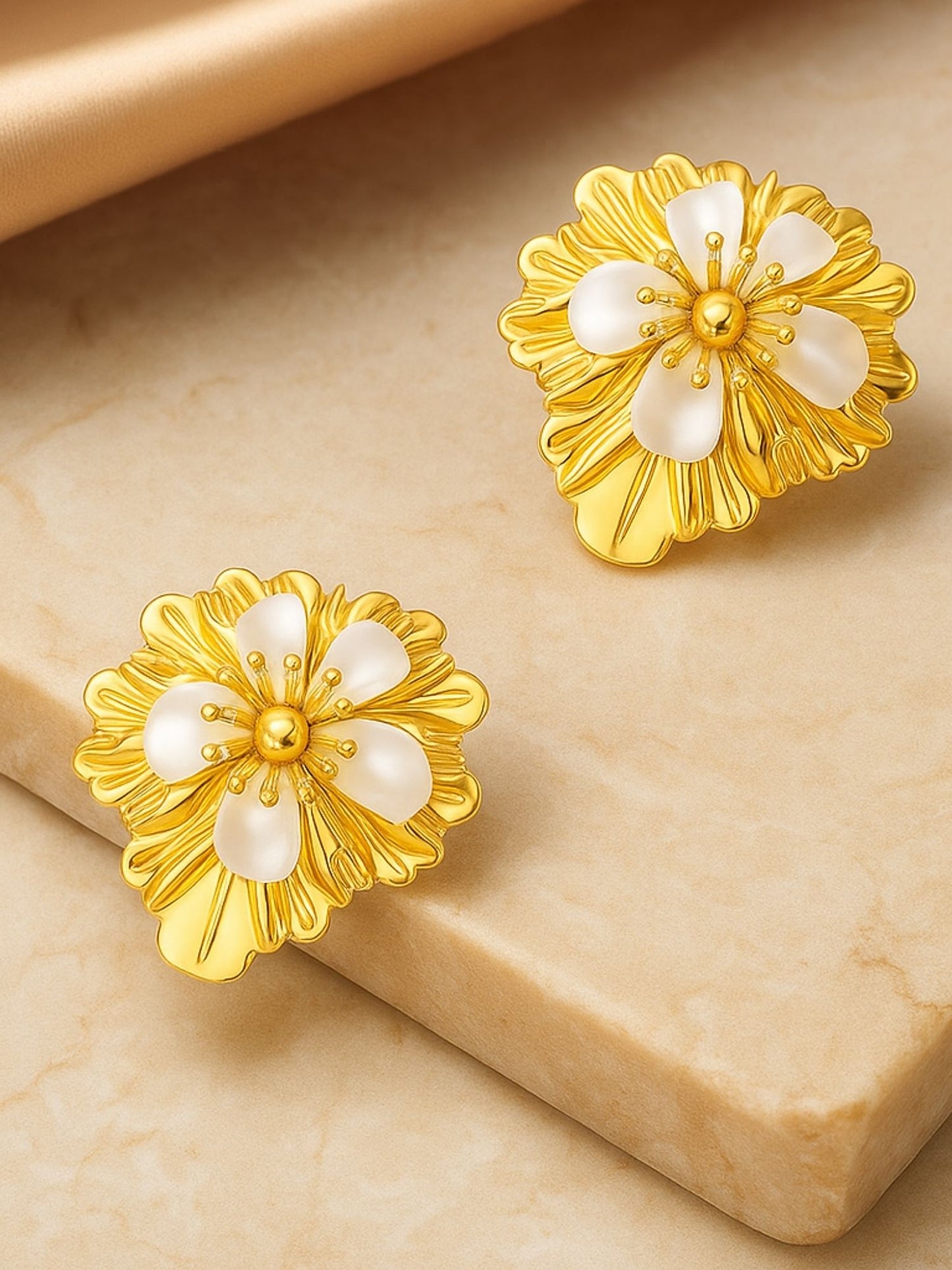 Gold Plated Floral Stud Earrings for Women