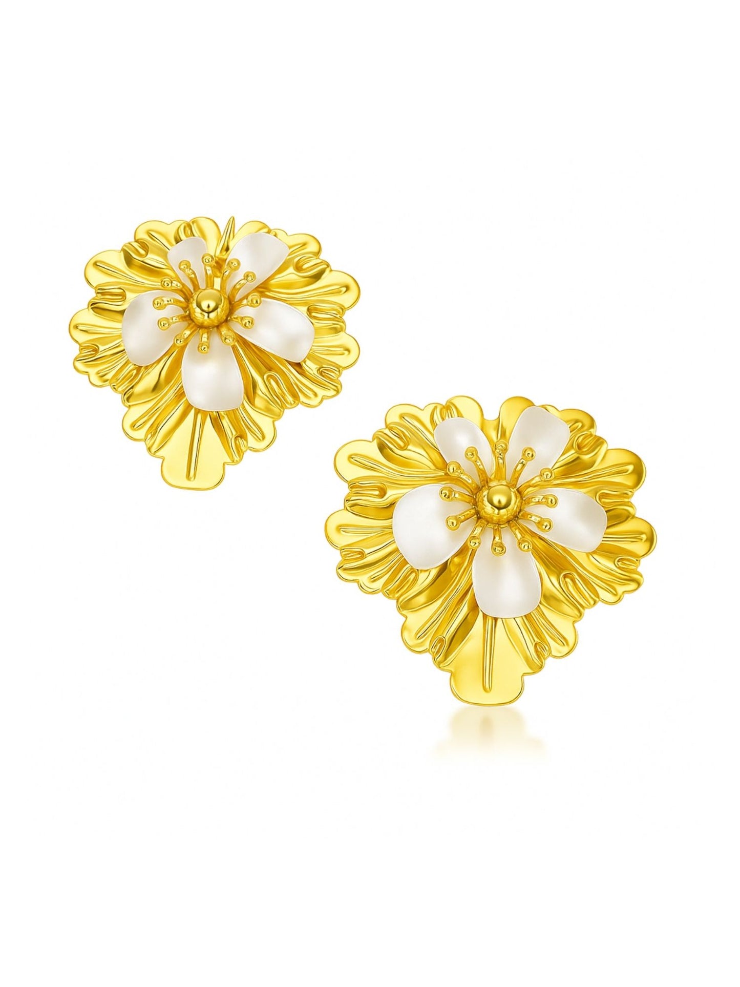 Gold Plated Floral Stud Earrings for Women