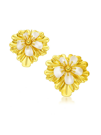 Gold Plated Floral Stud Earrings for Women