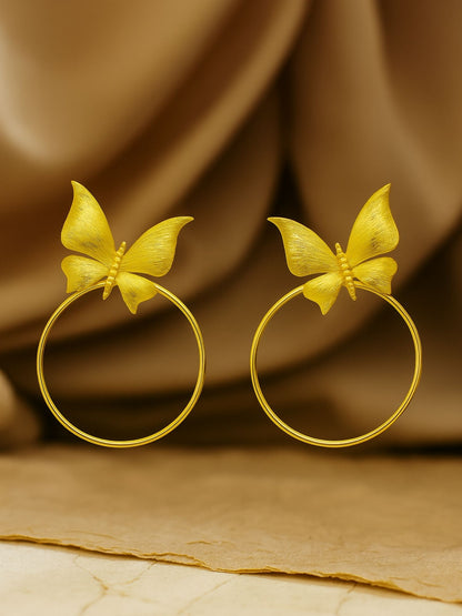 Gold Plated Butterfly Hoop Earrings for Women