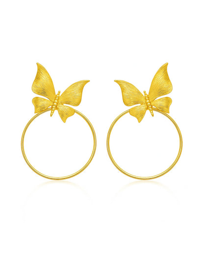 Gold Plated Butterfly Hoop Earrings for Women