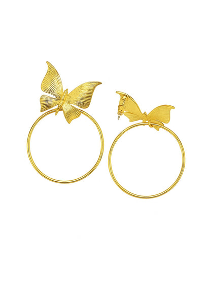 Gold Plated Butterfly Hoop Earrings for Women