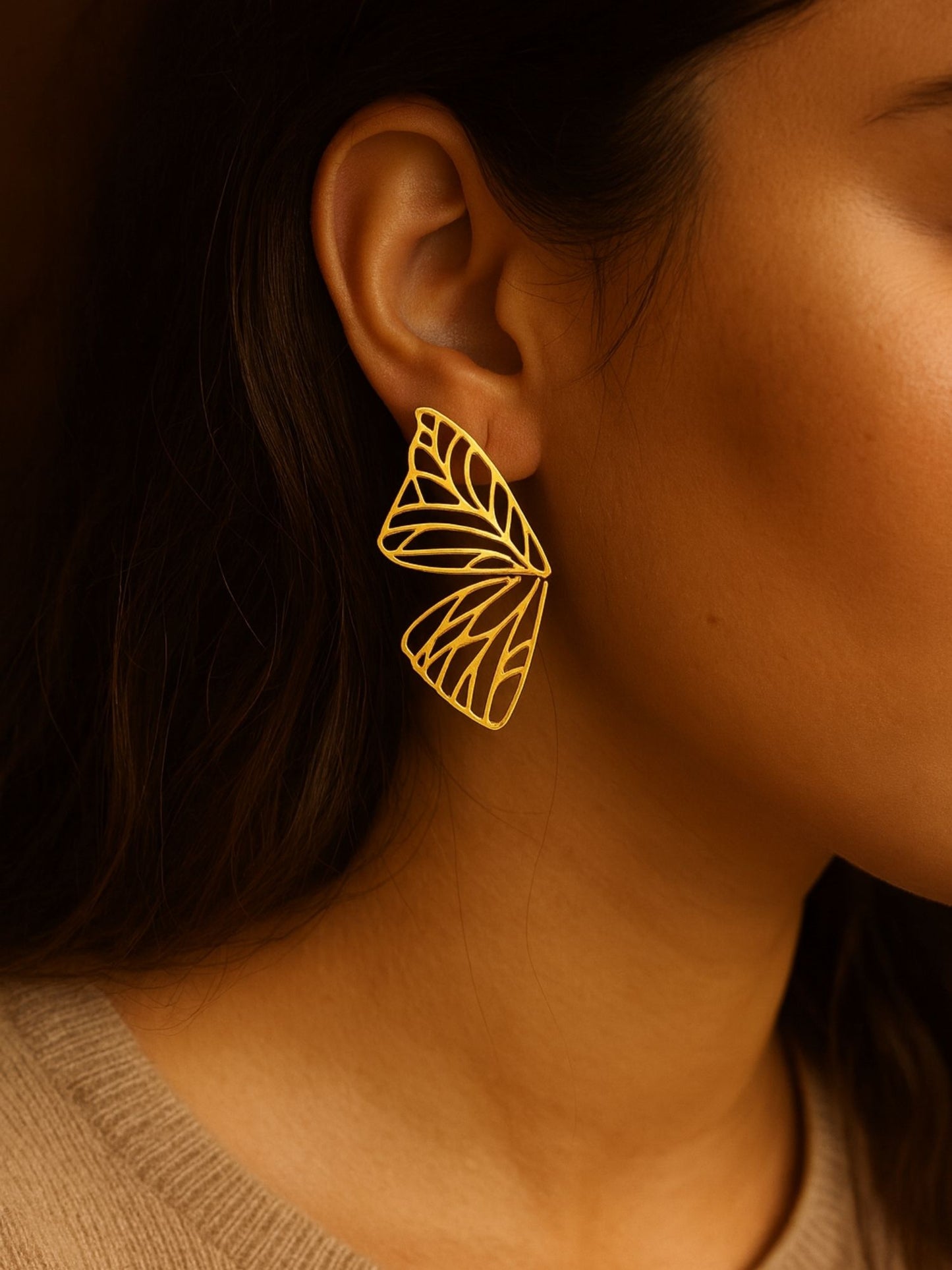 Gold Plated Abstract Cutwork Statement Earrings