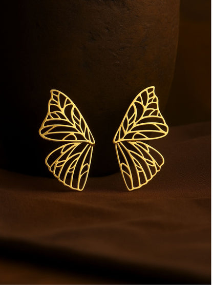 Gold Plated Abstract Cutwork Statement Earrings
