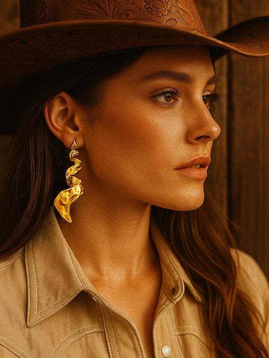 Gold Plated Abstract Spiral Drop Earrings for Women